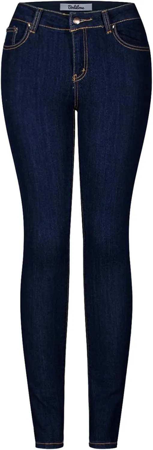 2LUV Women's Stretchy 5 Pocket Dark Denim Skinny Jeans
