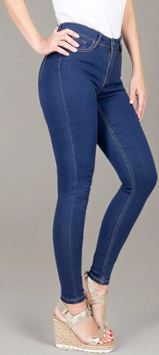 2LUV Women's Stretchy 5 Pocket Dark Denim Skinny Jeans