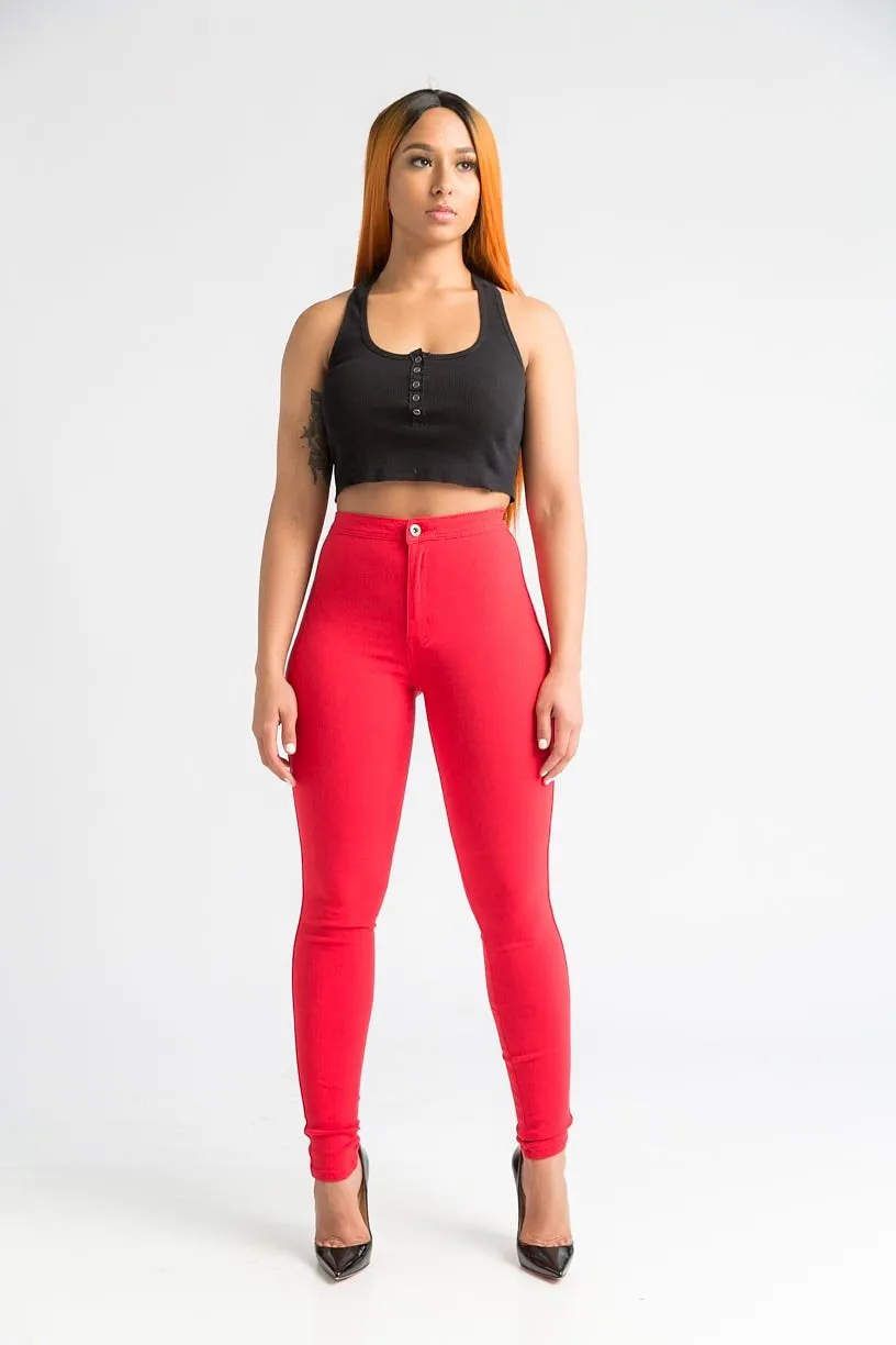 $5 Super Swank High Waist Stretchy Jeans - Red