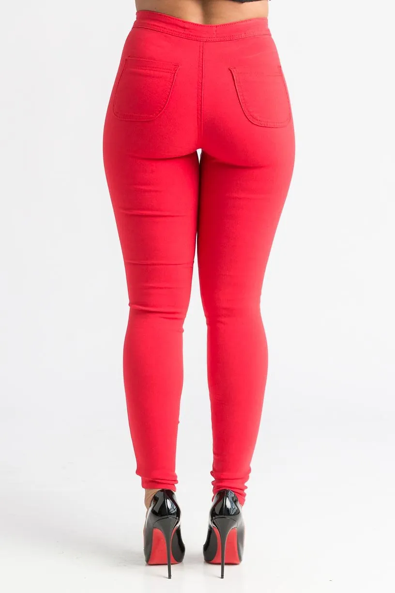 $5 Super Swank High Waist Stretchy Jeans - Red