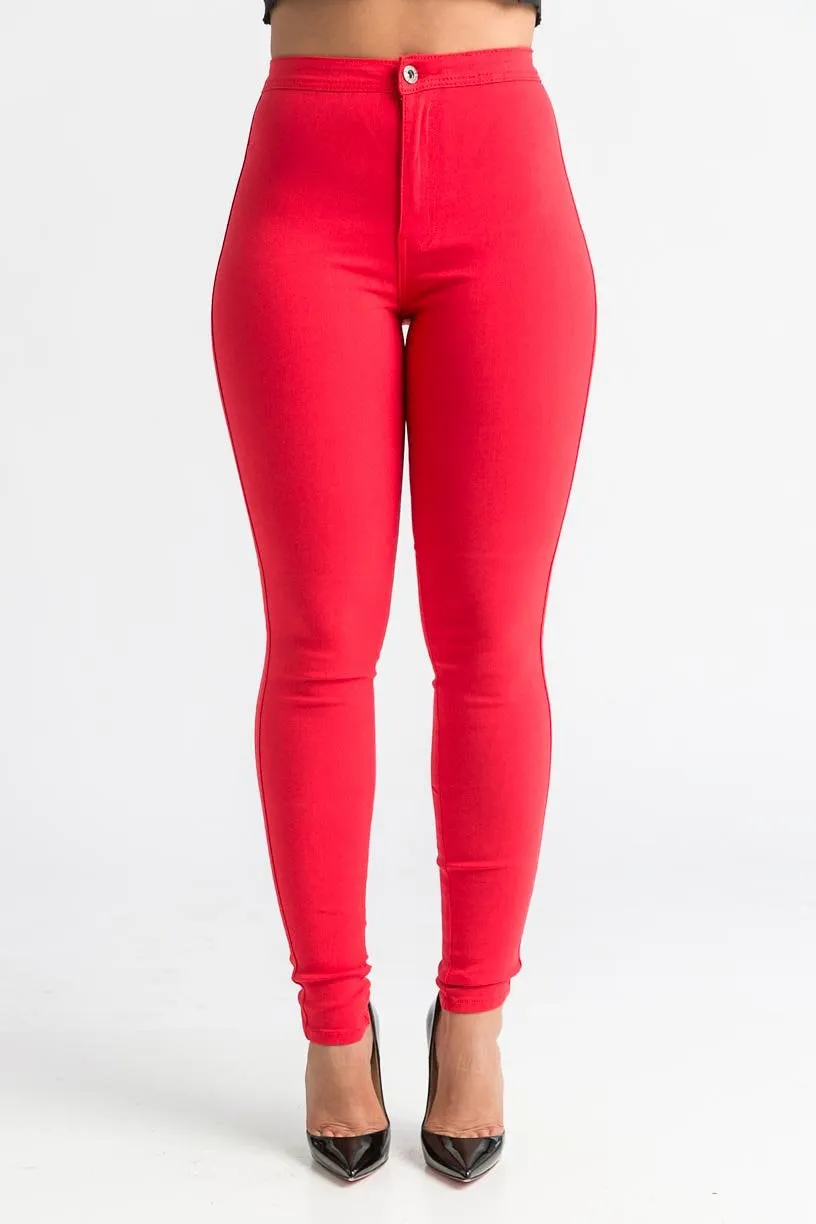$5 Super Swank High Waist Stretchy Jeans - Red