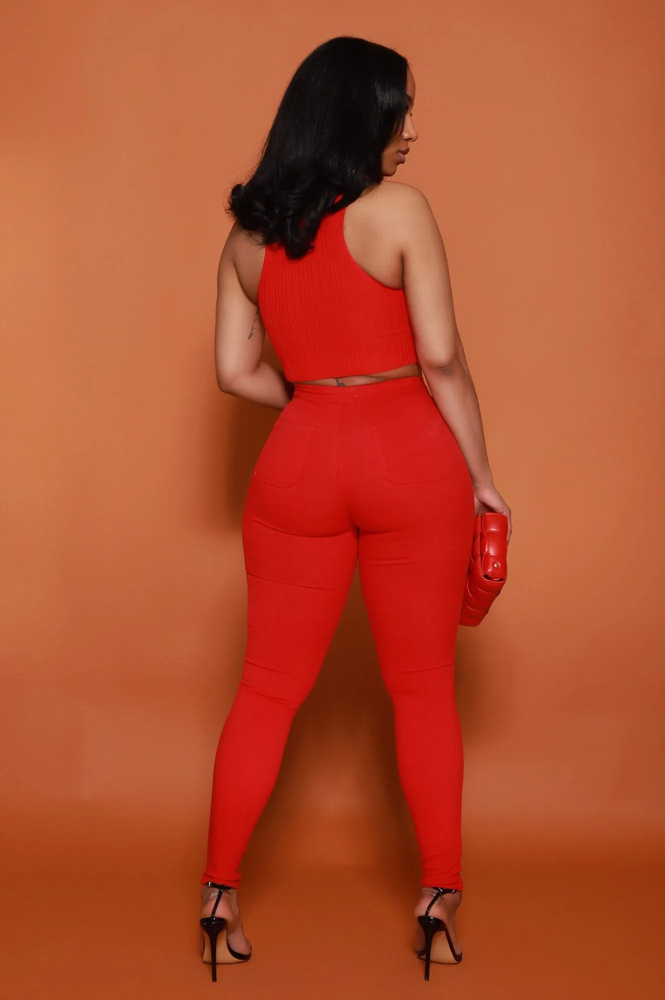 $5 Super Swank High Waist Stretchy Jeans - Red
