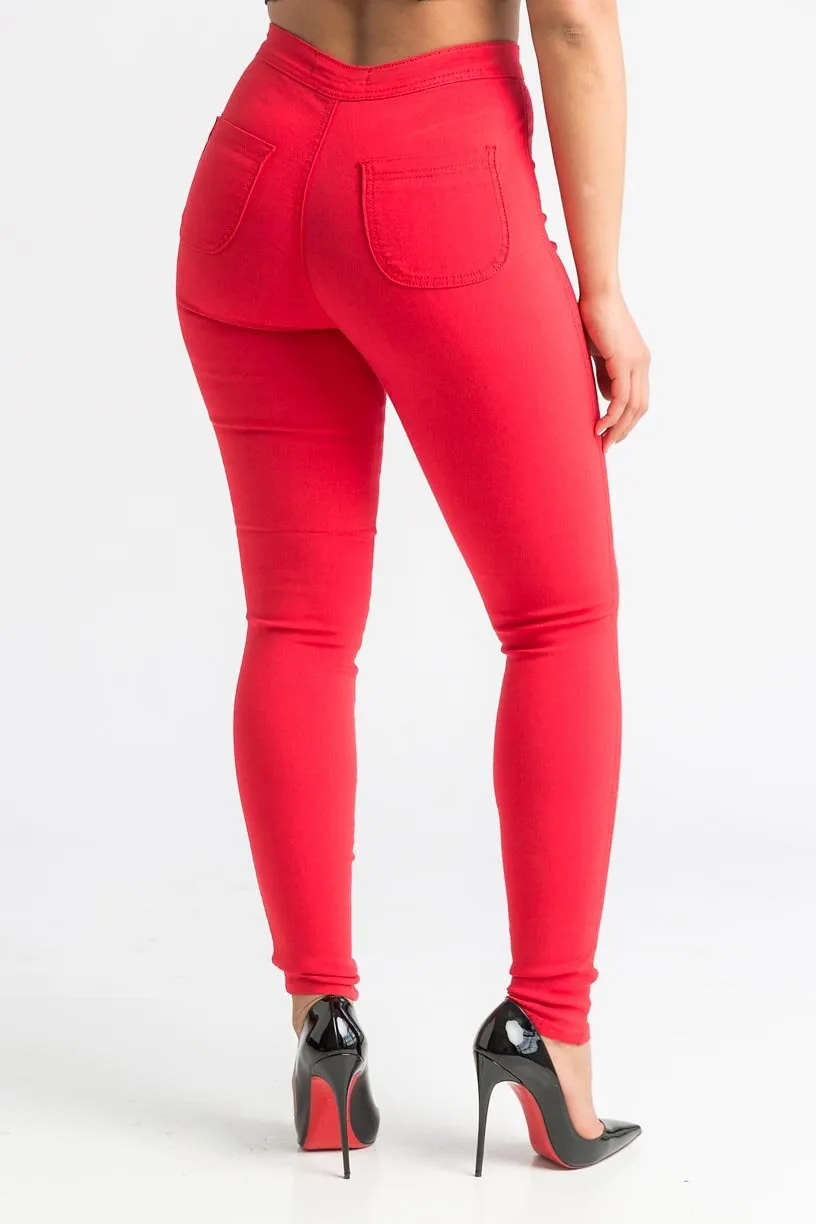 $5 Super Swank High Waist Stretchy Jeans - Red