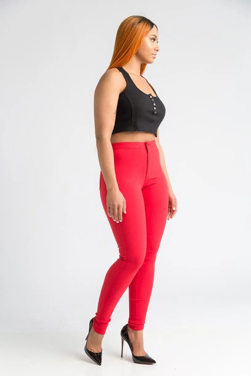 $5 Super Swank High Waist Stretchy Jeans - Red