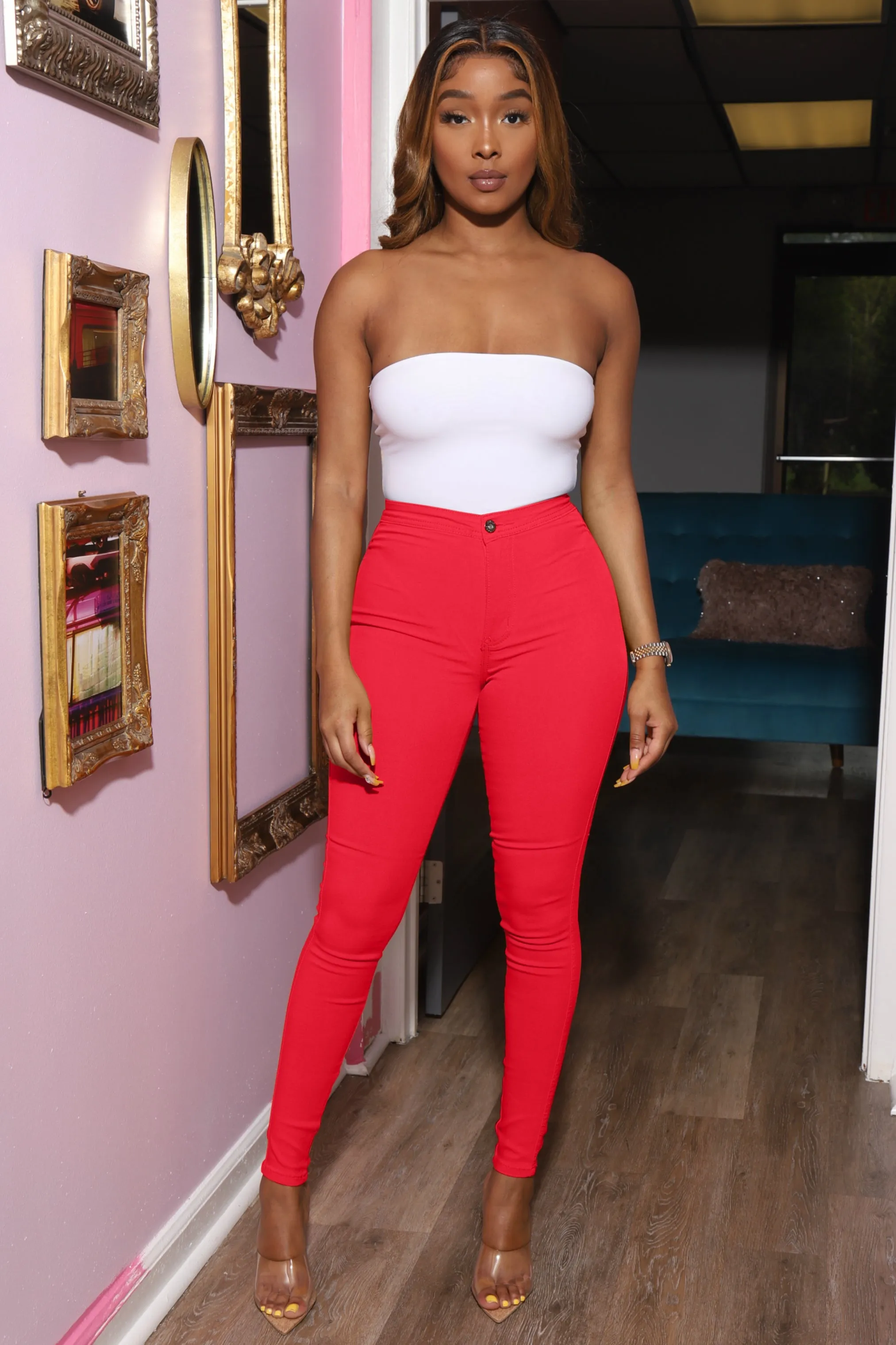 $5 Super Swank High Waist Stretchy Jeans - Red