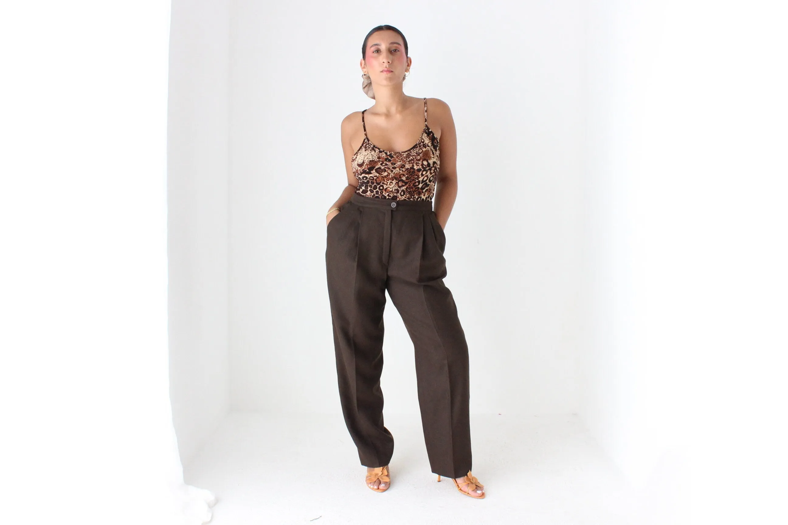 80s VALENTINO Vintage Pure Wool Relaxed Chocolate Trousers