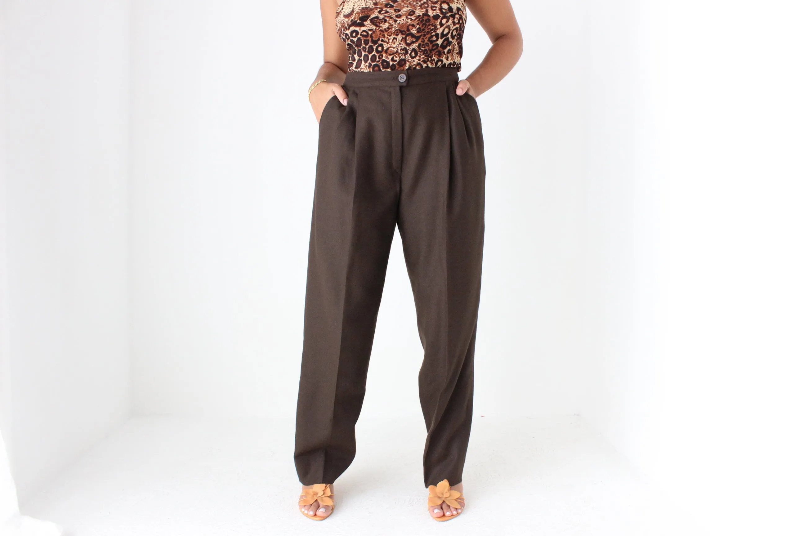 80s VALENTINO Vintage Pure Wool Relaxed Chocolate Trousers