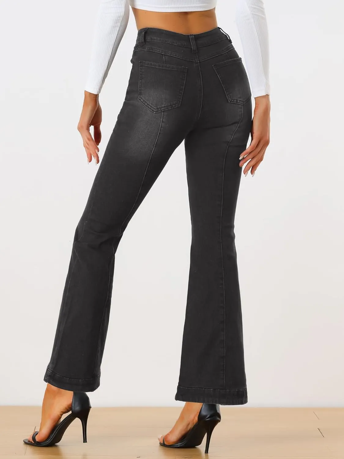 Allegra K Women's High Waist Flare Jeans Retro Stretchy Denim Jean Pants Bell Bottom Jeans