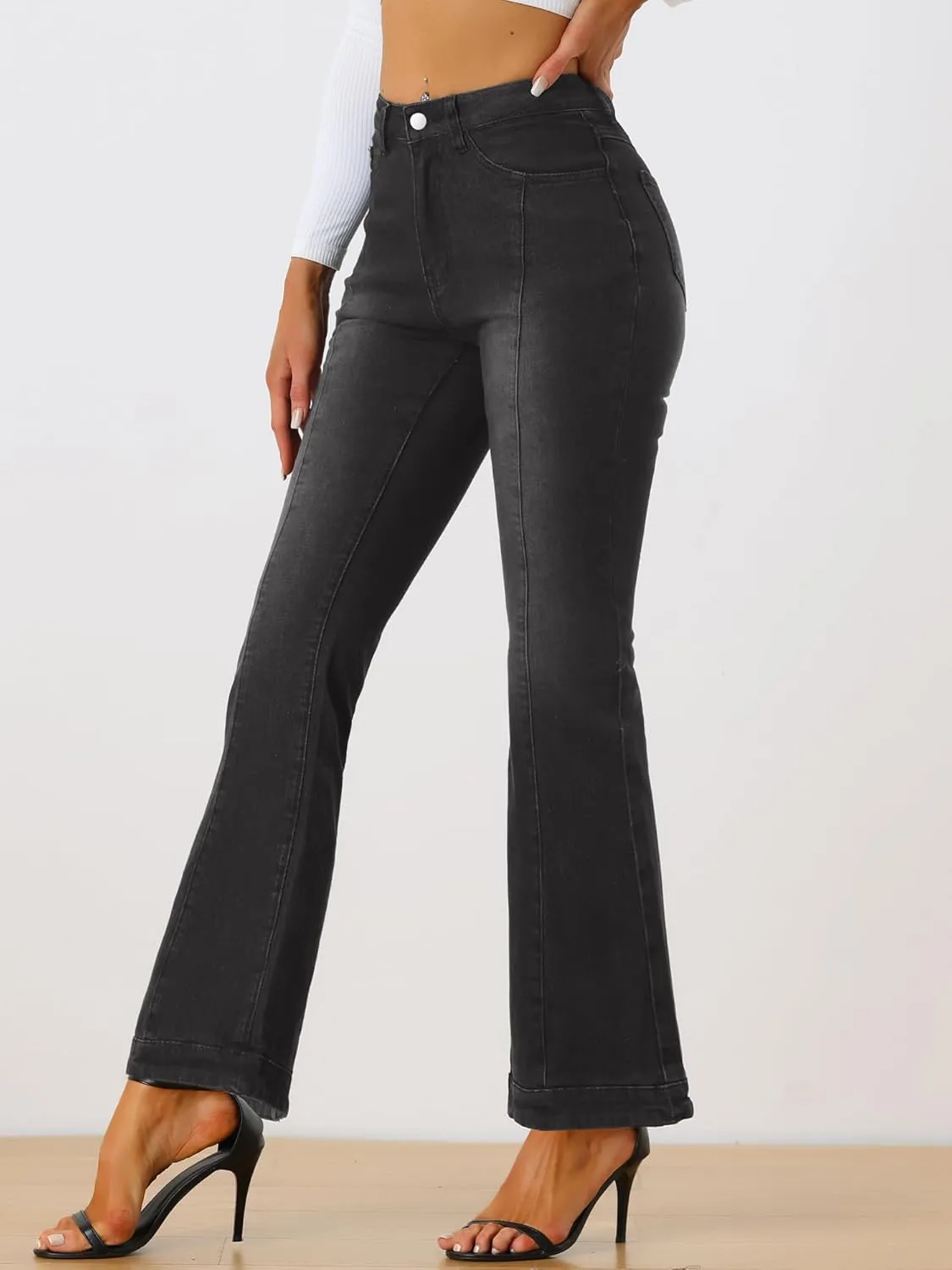 Allegra K Women's High Waist Flare Jeans Retro Stretchy Denim Jean Pants Bell Bottom Jeans
