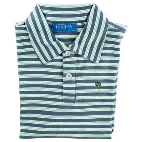 Bailey Boys Harry Long Sleeve Striped Performance Polo -Denim/Green
