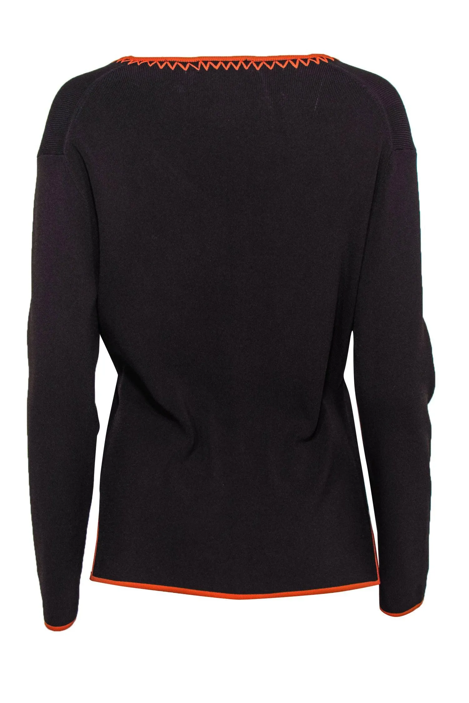 BCBG Max Azria - Brown Tie Front Cardigan w/ Orange Trim Sz L