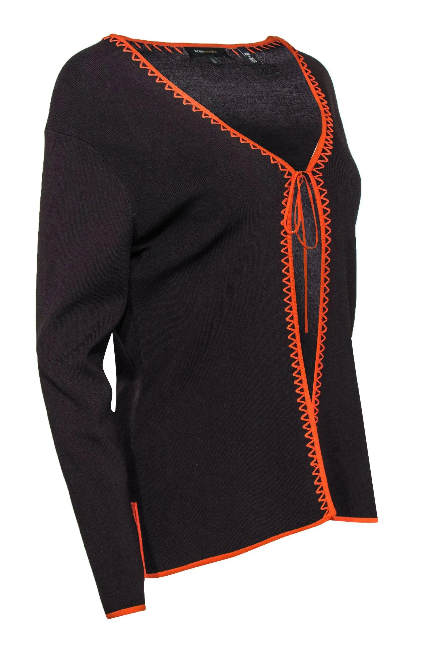 BCBG Max Azria - Brown Tie Front Cardigan w/ Orange Trim Sz L