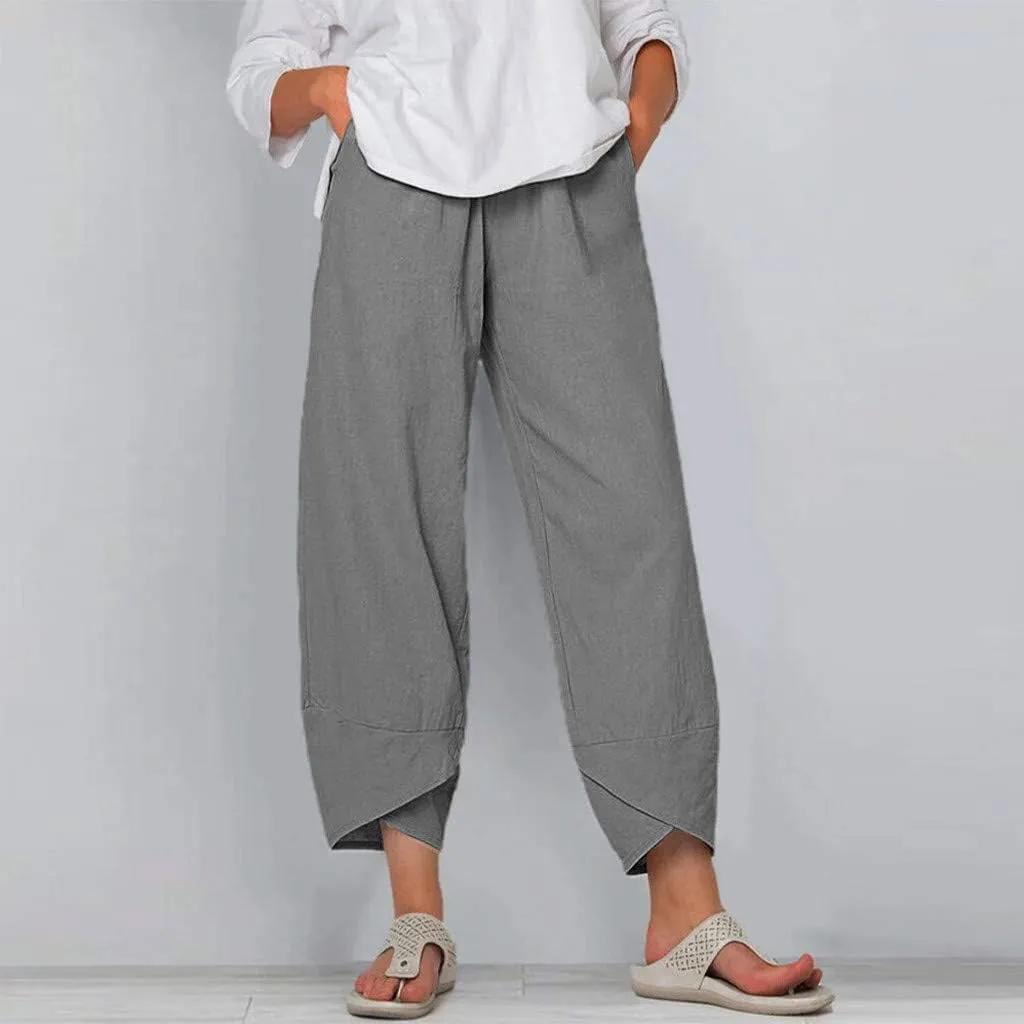 Bengbobar Womens Linen Wide Leg Pants Elastic High Waist Palazzo Pants Business Casual Loose Trousers with Pocket