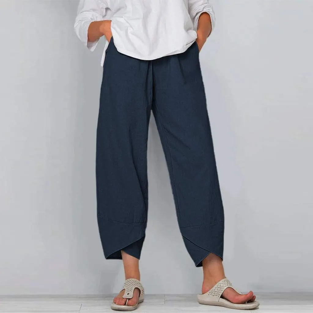 Bengbobar Womens Linen Wide Leg Pants Elastic High Waist Palazzo Pants Business Casual Loose Trousers with Pocket