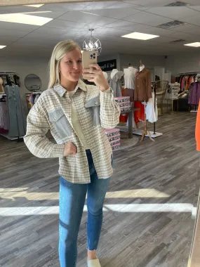 Contrast Plaid Shacket - Grey Multi