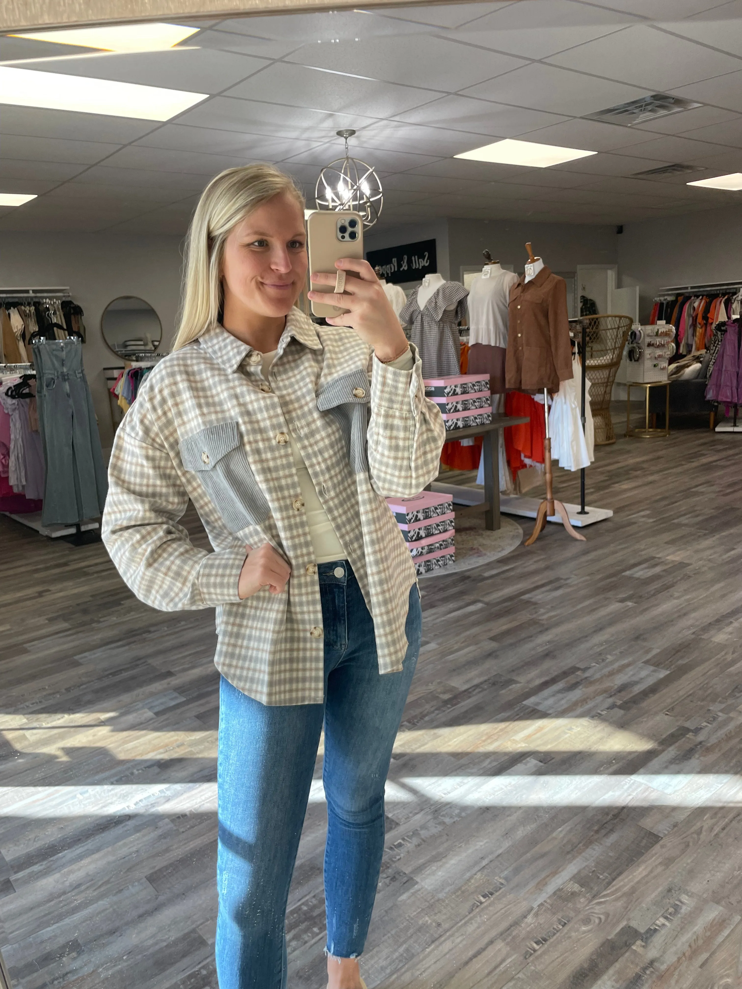 Contrast Plaid Shacket - Grey Multi