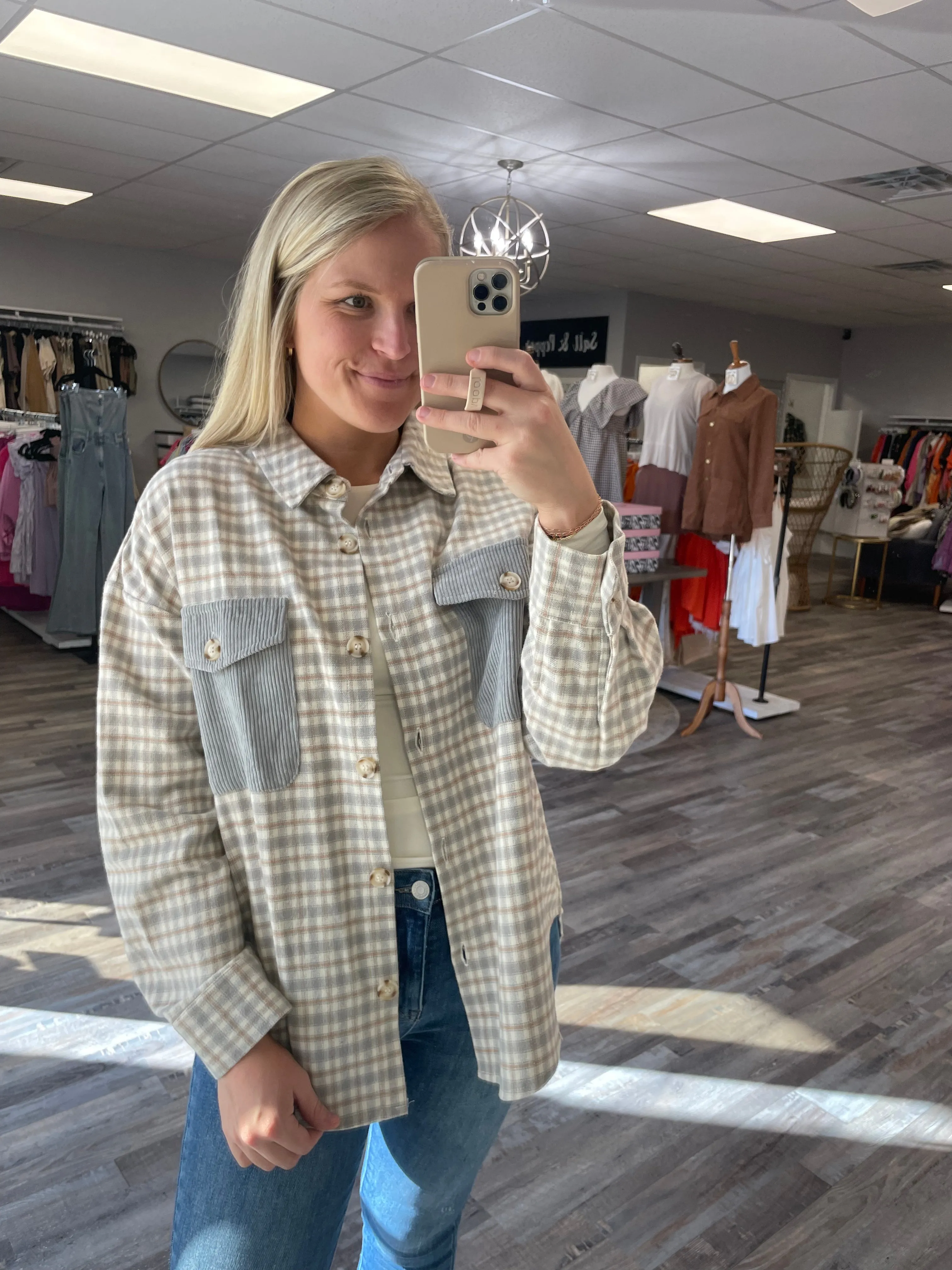 Contrast Plaid Shacket - Grey Multi