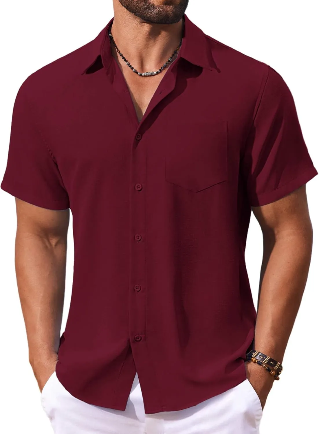 COOFANDY Men's Button Down Shirts Short Sleeve Casual Summer Shirts Beach Wedding Shirt with Pocket