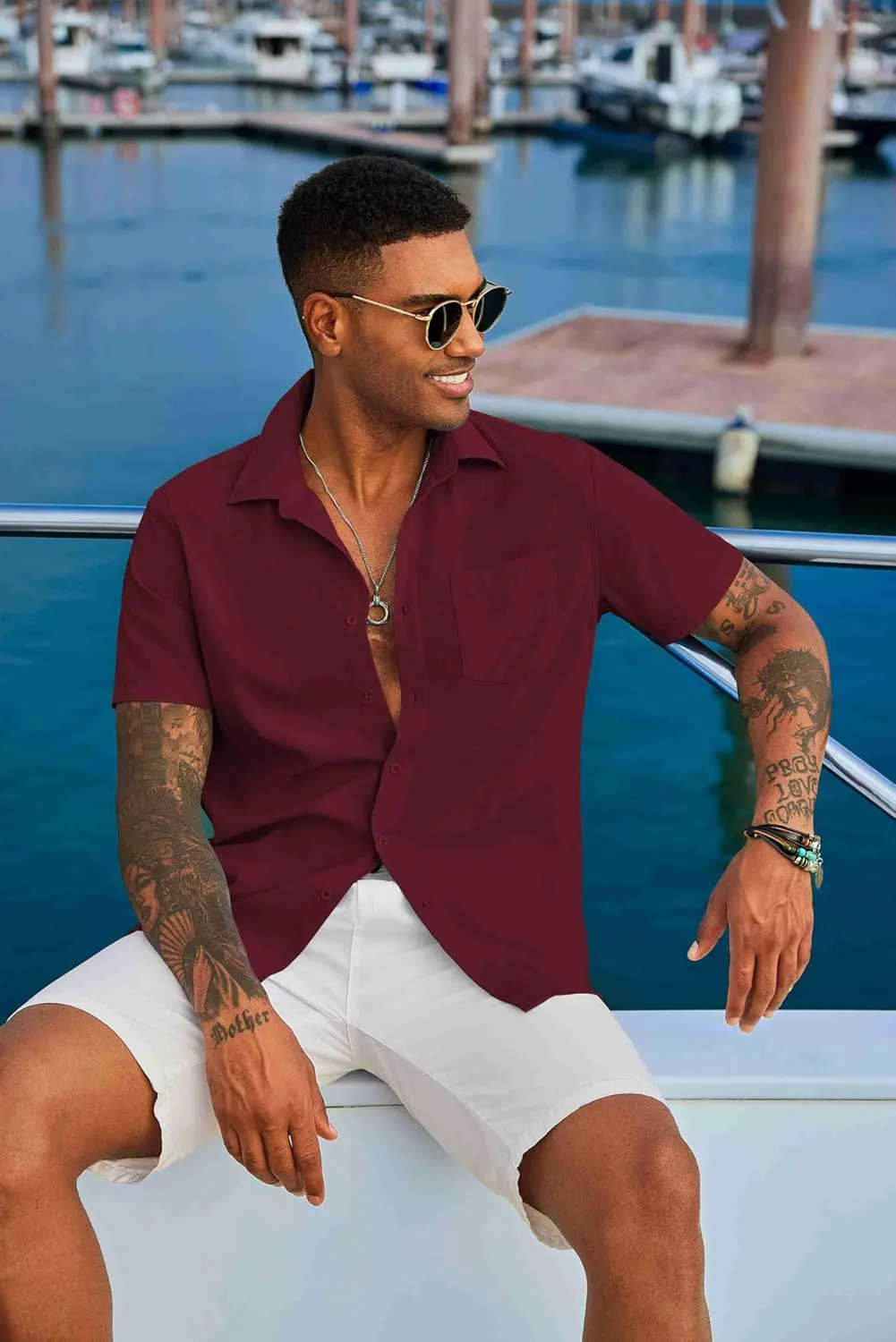 COOFANDY Men's Button Down Shirts Short Sleeve Casual Summer Shirts Beach Wedding Shirt with Pocket