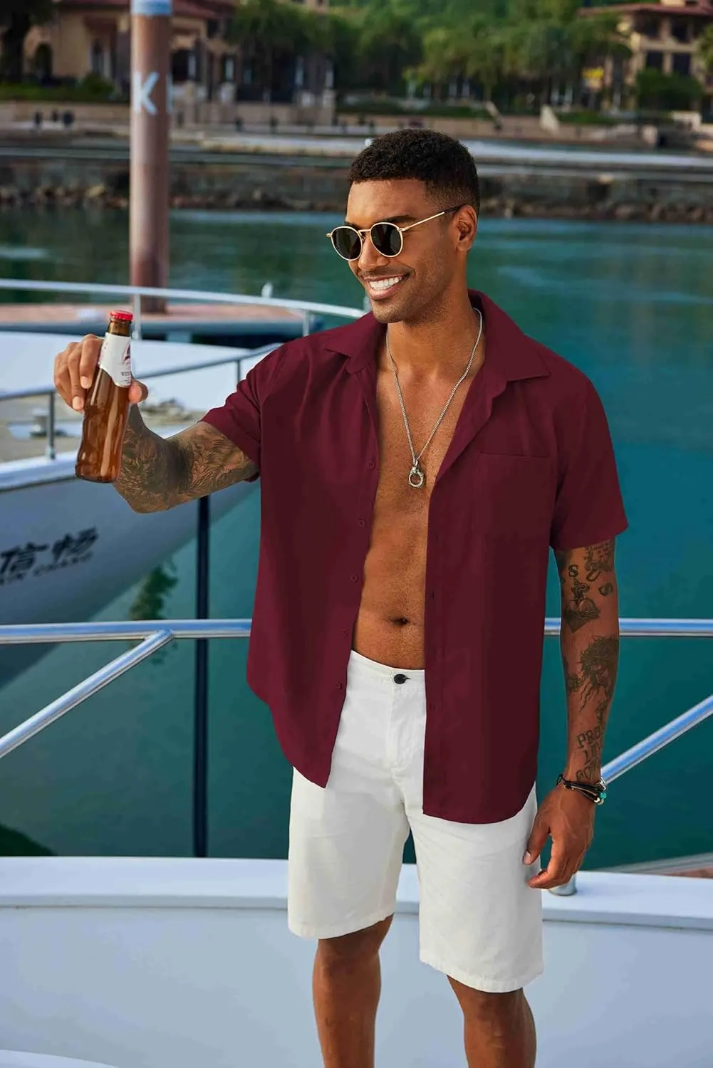 COOFANDY Men's Button Down Shirts Short Sleeve Casual Summer Shirts Beach Wedding Shirt with Pocket