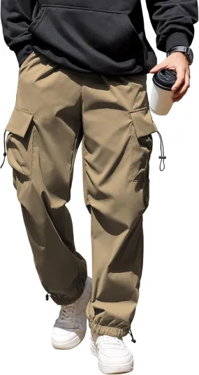 COOFANDY Mens Parachute Pants Relaxed Fit Lightweight Casual Work Pants Straight Leg Trousers Khaki