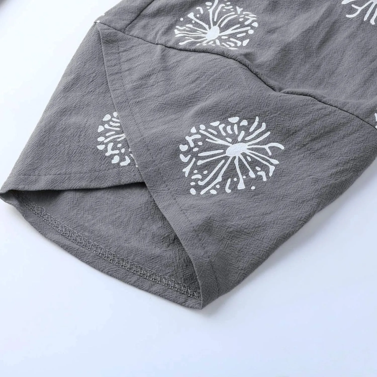 Cotton Linen Capri Pants for Women 2025 Casual Printed Cropped Palazzo Pants Elastic Waist Lounge Baggy Trousers