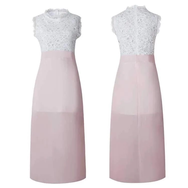 Embroidery Patchwork White Lace Chiffon Maxi Dress