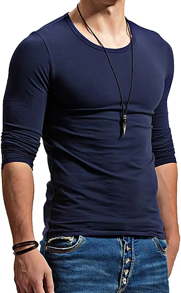 Fitting Men Soft Stretchy Long Sleeves Athletic Muscle Cotton T Shirt