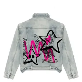 Hand Drawn Happy Star Denim Jacket