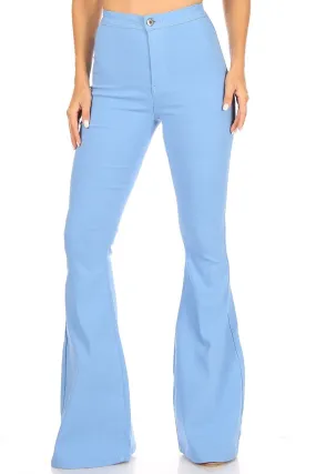 High Waisted Stretchy Bell Bottom Jeans - Baby Blue