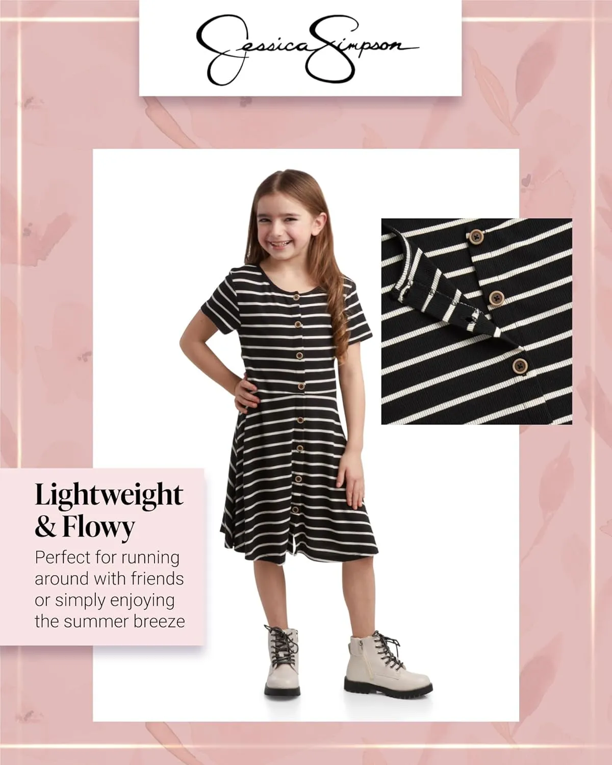 Jessica Simpson Girls' Dress - Lightweight Ruffle Sleeve Sundress - Casual Midi Summer Dress for Girls (4-16)
