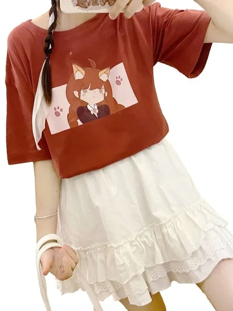 Kawaii Anime Printed Soft Girl T-shirt