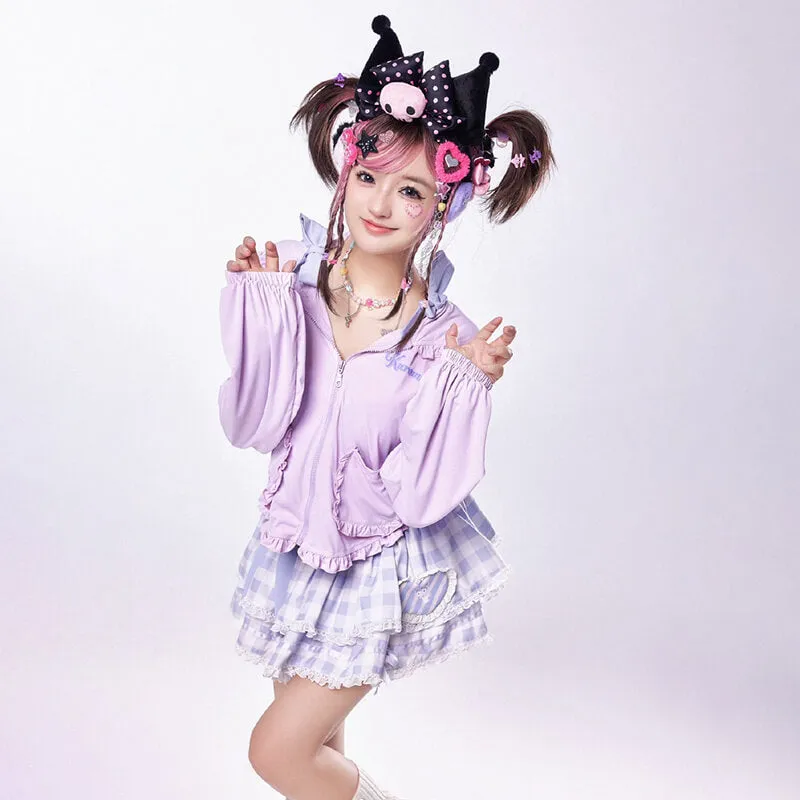 Kuromi Frill Hem Sun Protection Purple Hooded Jacket