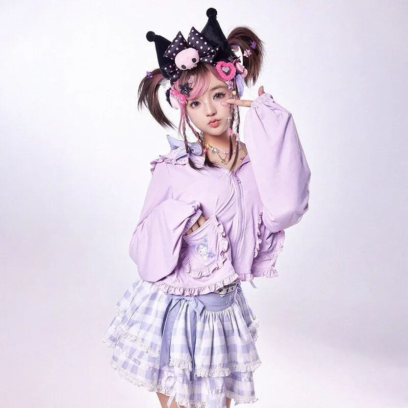 Kuromi Frill Hem Sun Protection Purple Hooded Jacket