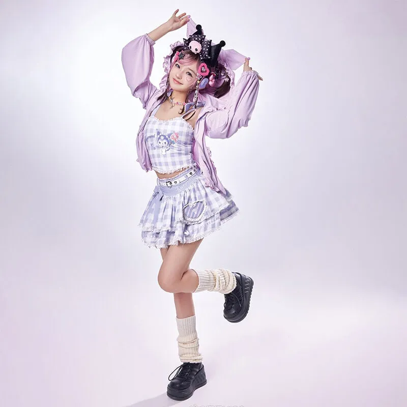 Kuromi Frill Hem Sun Protection Purple Hooded Jacket