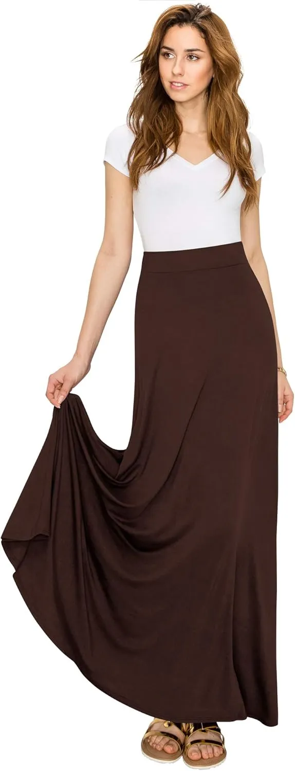 Lock and Love Women's Casual Comfy Stylish High Waist Flare Long Maxi Skirt – Available in Print & Solid Options