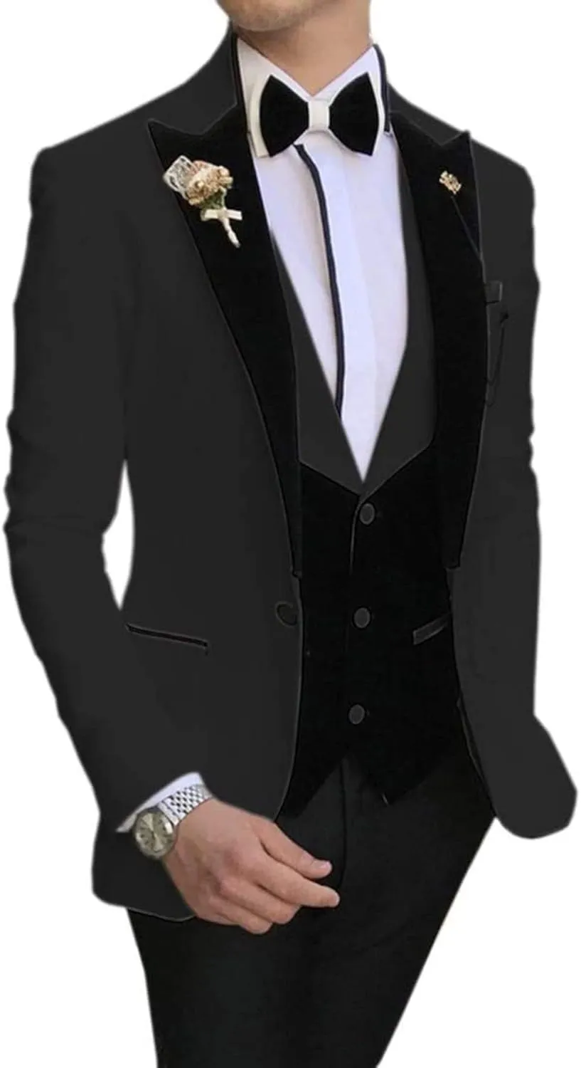 Men's 3 Pieces Classic Mens Suit Slim Fit Notch Lapel Blazer Tuxedos For Wedding Groomsmen(Blazer Vest Pants)