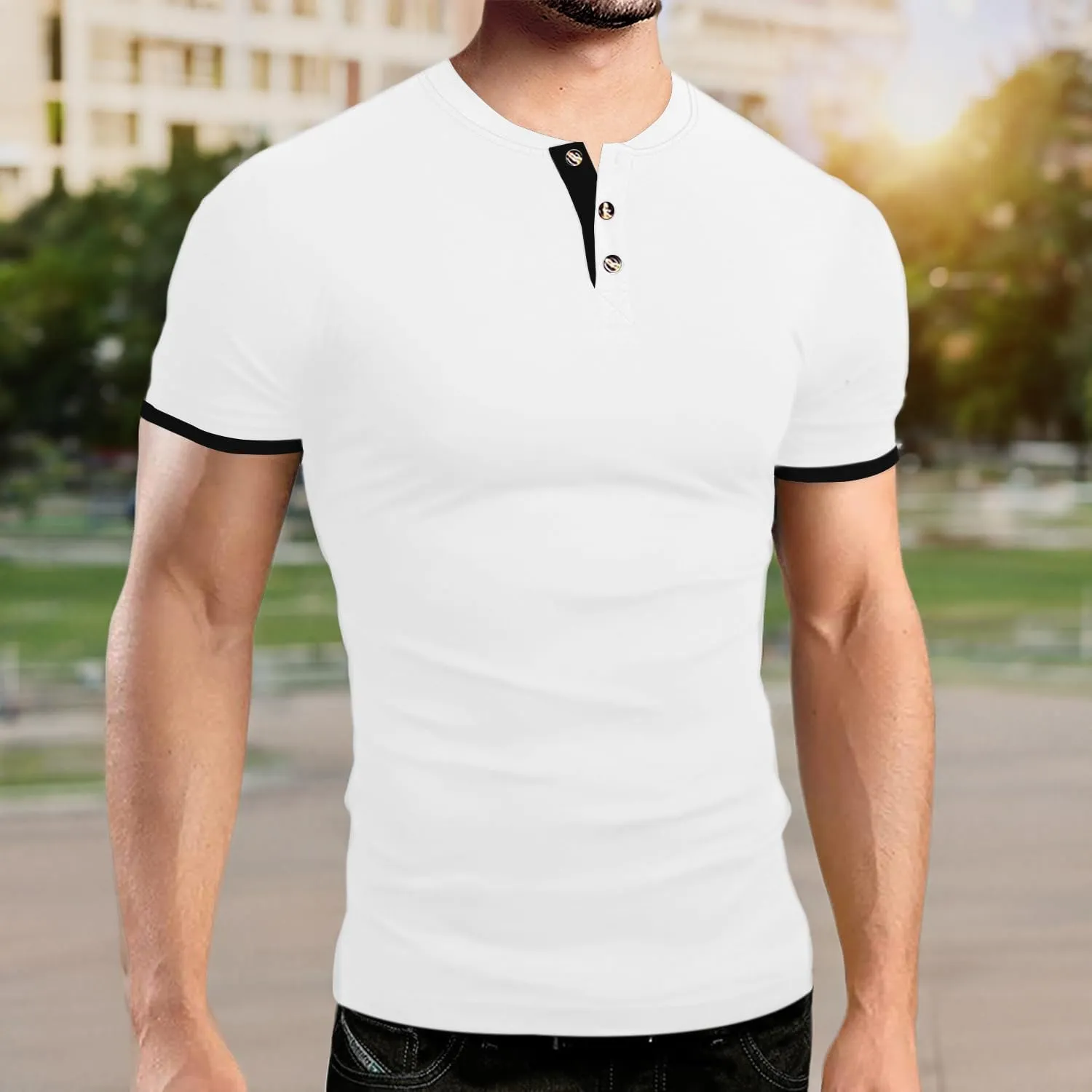 Men's Casual Stretchy Henley Shirts Fitted T Shirt Soft Stylish Tee Tops