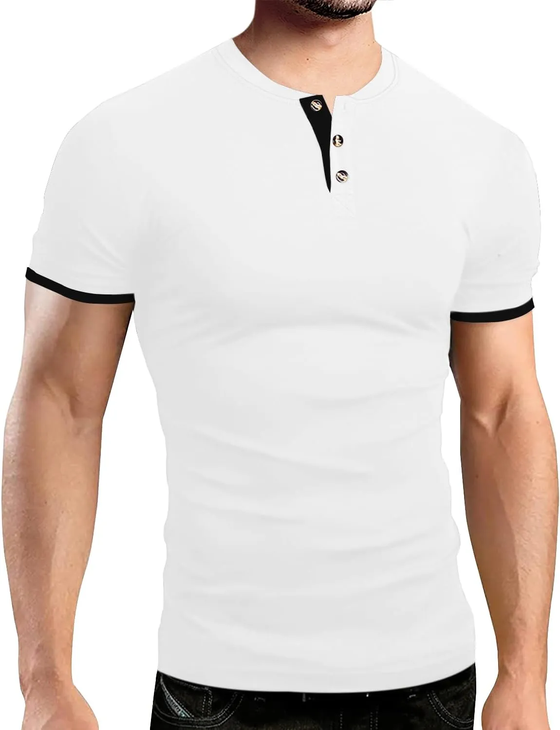 Men's Casual Stretchy Henley Shirts Fitted T Shirt Soft Stylish Tee Tops
