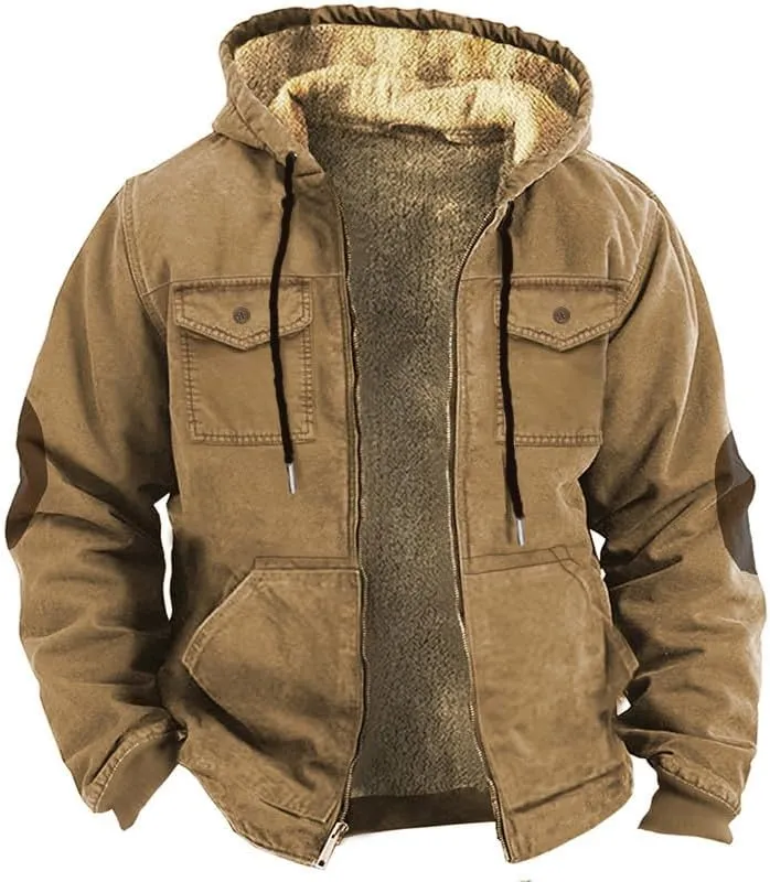 Men's Casual Stylish Cargo Jacket Fleece Lined Sherpa Jackets Winter Warm Coats Jacket for Hiking Travel