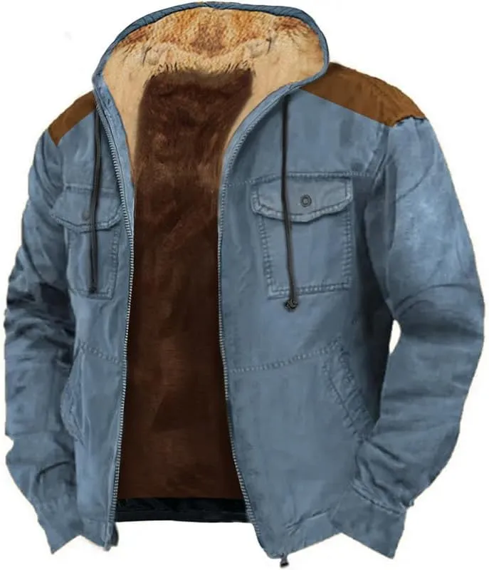 Men's Casual Stylish Cargo Jacket Fleece Lined Sherpa Jackets Winter Warm Coats Jacket for Hiking Travel