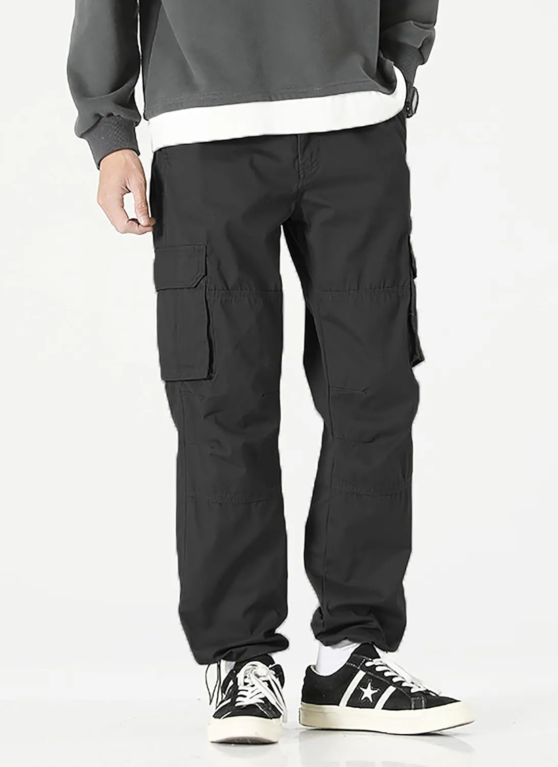 Men's Elastic Waist Cargo Pants Casual Relaxed Fit Pants Tactical Hiking Pants Lightweight Multi Pockets