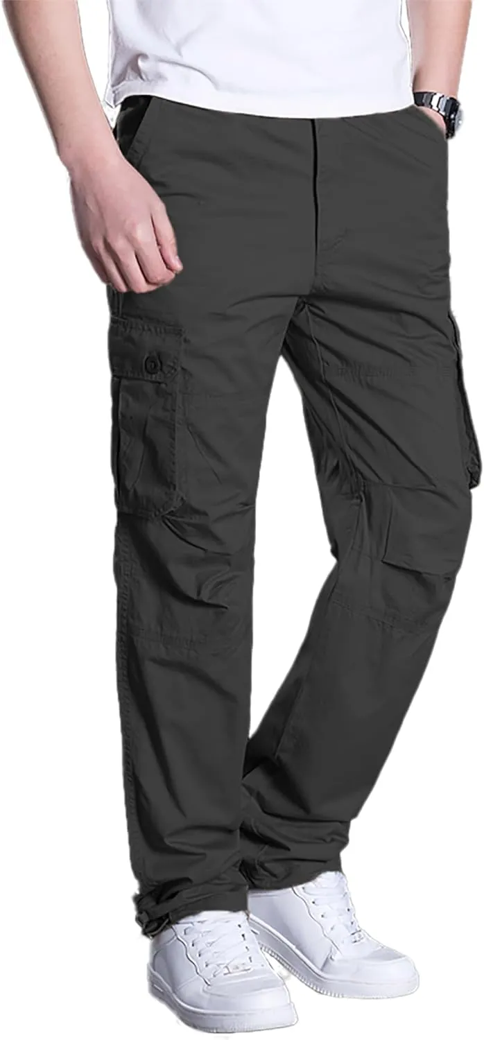 Men's Elastic Waist Cargo Pants Casual Relaxed Fit Pants Tactical Hiking Pants Lightweight Multi Pockets