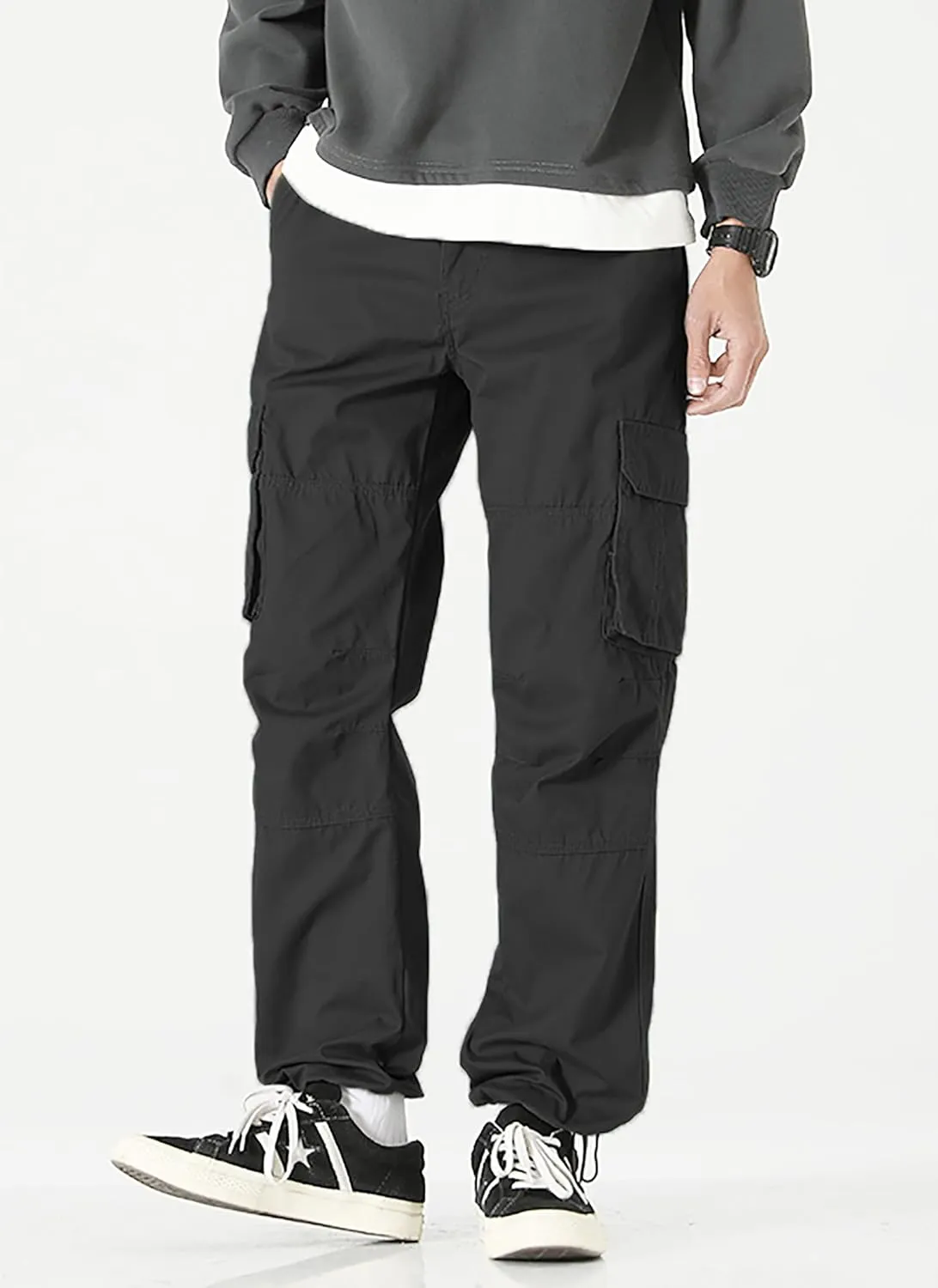 Men's Elastic Waist Cargo Pants Casual Relaxed Fit Pants Tactical Hiking Pants Lightweight Multi Pockets
