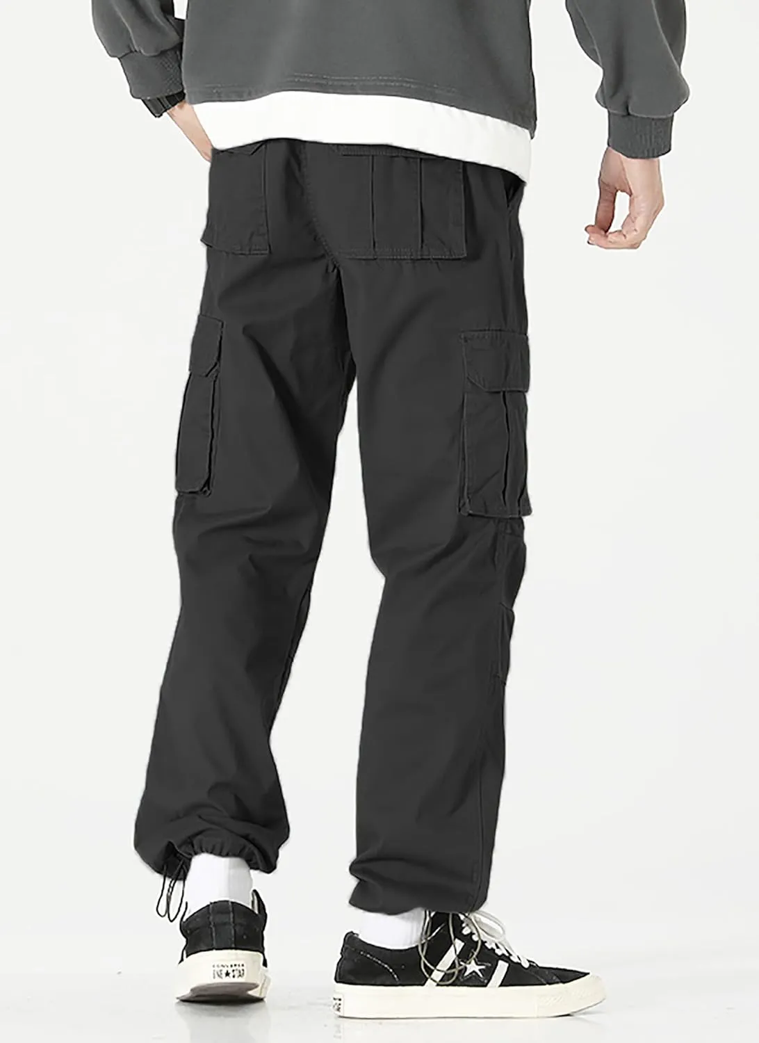 Men's Elastic Waist Cargo Pants Casual Relaxed Fit Pants Tactical Hiking Pants Lightweight Multi Pockets