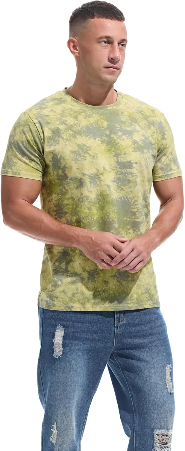 Men's Lightweight Crew Neck T Shirt - Fitted Elastic Tees Ultra Soft Print Tshirts