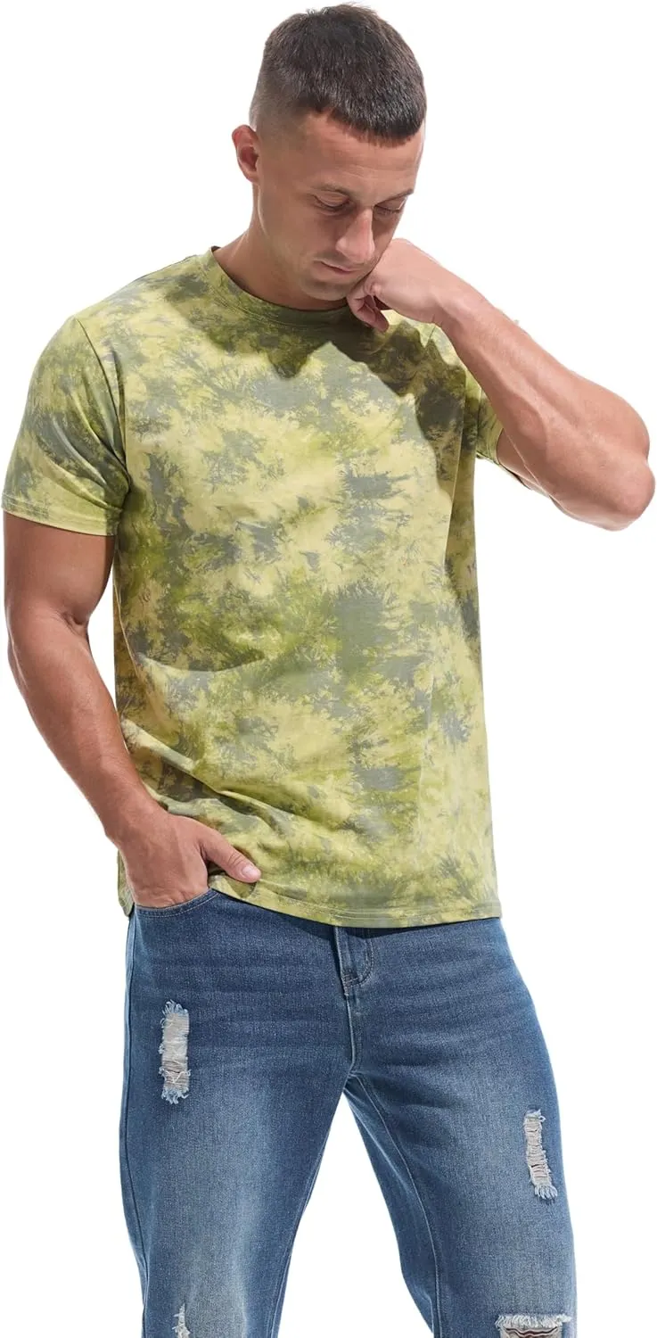 Men's Lightweight Crew Neck T Shirt - Fitted Elastic Tees Ultra Soft Print Tshirts