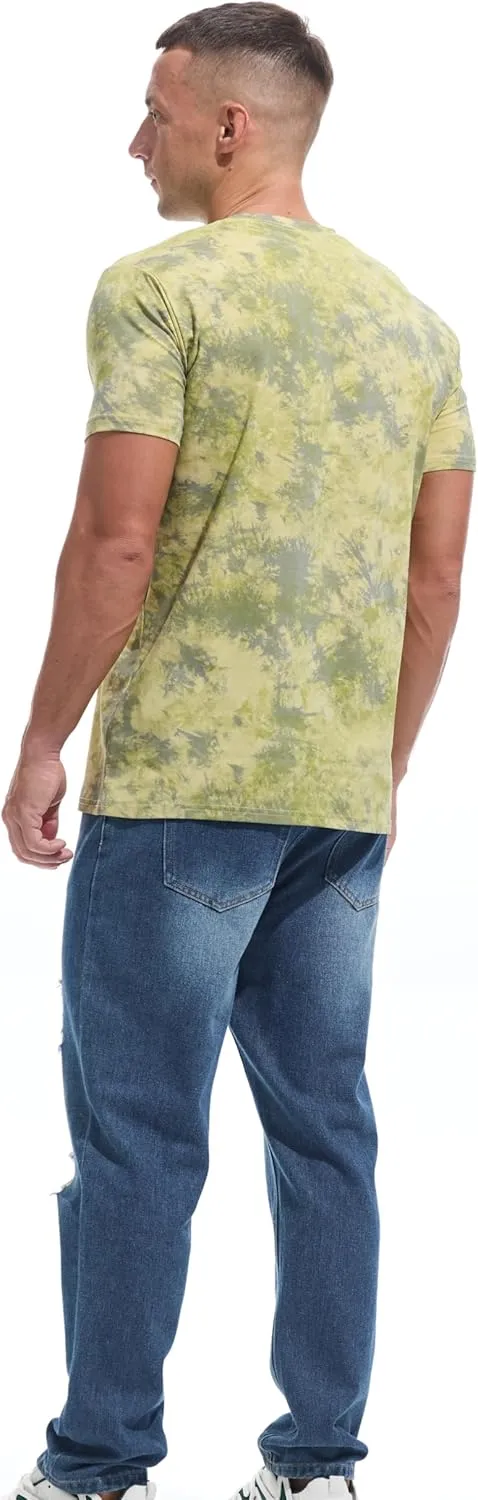Men's Lightweight Crew Neck T Shirt - Fitted Elastic Tees Ultra Soft Print Tshirts