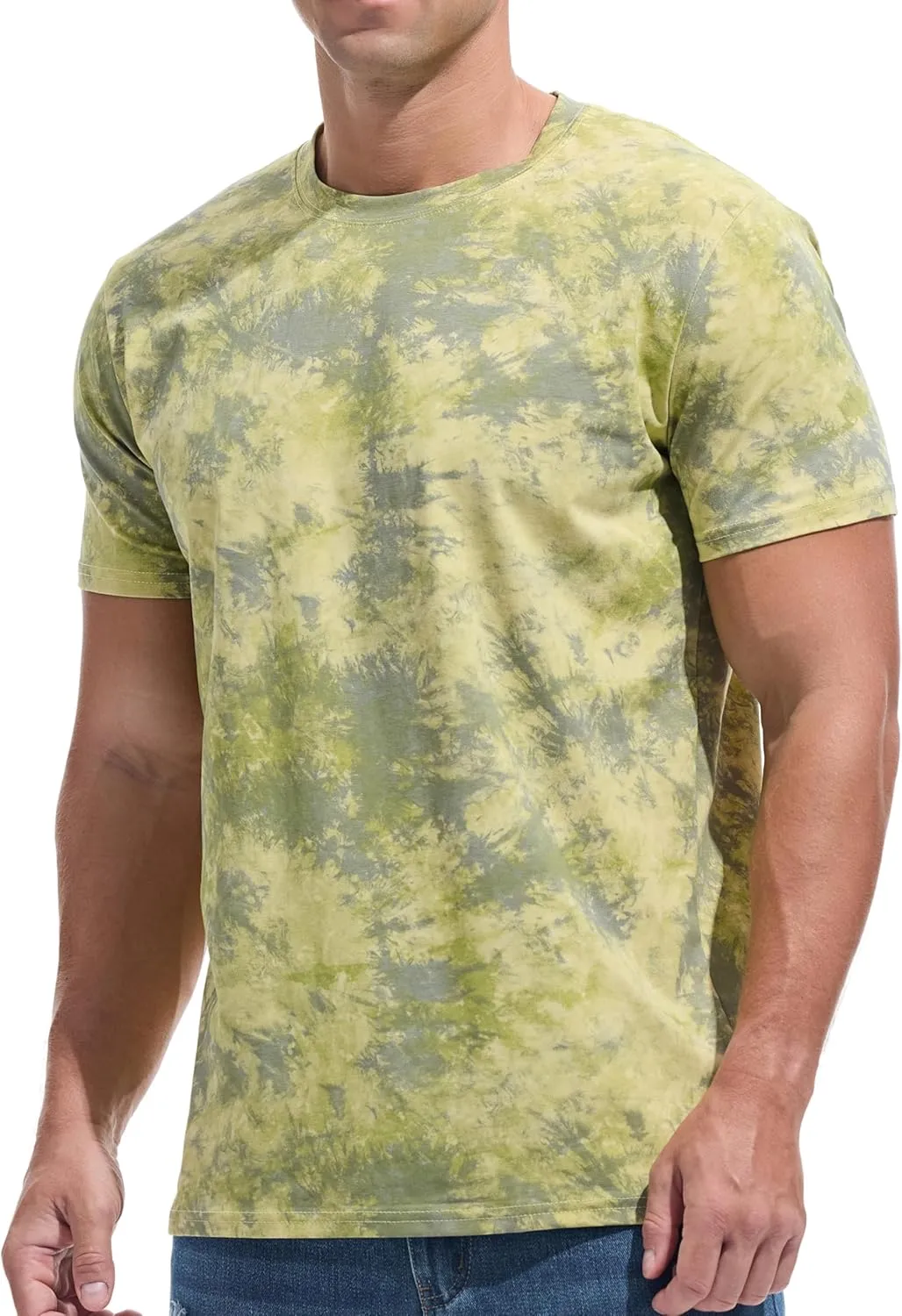 Men's Lightweight Crew Neck T Shirt - Fitted Elastic Tees Ultra Soft Print Tshirts