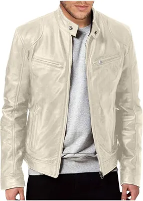 Mens Lightweight Motorcycle Bomber Biker Leather Jackets Stylish Outerwear Zipper Jacket Coat Pockets